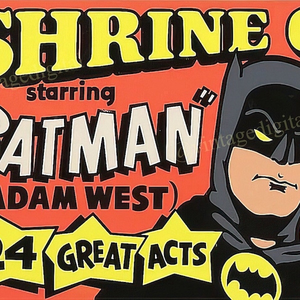 Vintage 1977 Shrine Circus Batman Adam West Apperance Banner Framable Art DIGITAL Download Printable - Instant Download