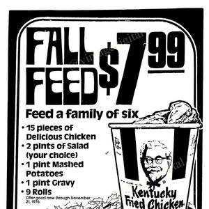 Vintage 1970s Kentucky Fried Chicken KFC Fall Feed Ad - Frameable Art Digital Download Printable - Instant Download!