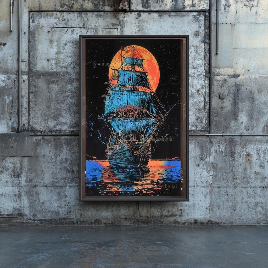1970s-style Moon Ship Blacklight Poster-style Frameable Art