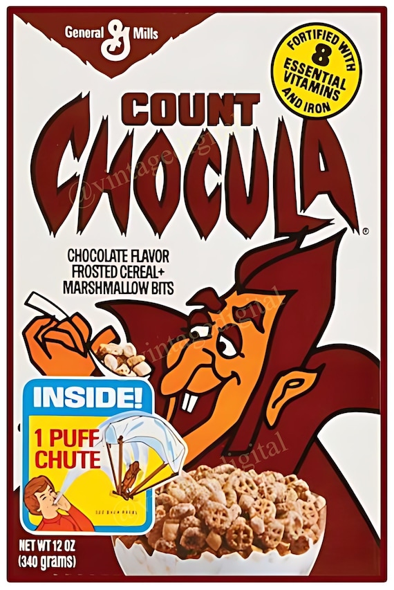 Vintage 1970s Cereal Box Replica Art – Count Chocula & Franken