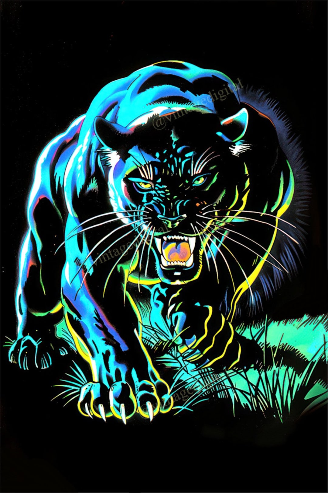 1970s-style Black Panther Blacklight Poster Frameable Art
