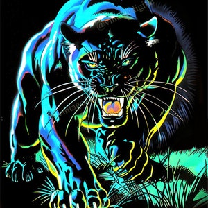 Cartel de luz negra de Pantera Negra estilo años 70 Arte enmarcable Descarga DIGITAL Imprimible - Descarga instantánea