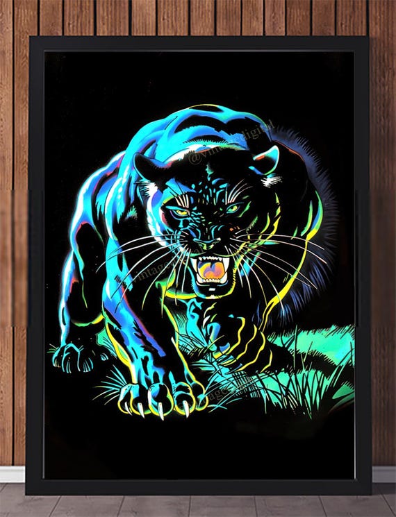 1970s-style Black Panther Blacklight Poster Frameable Art DIGITAL