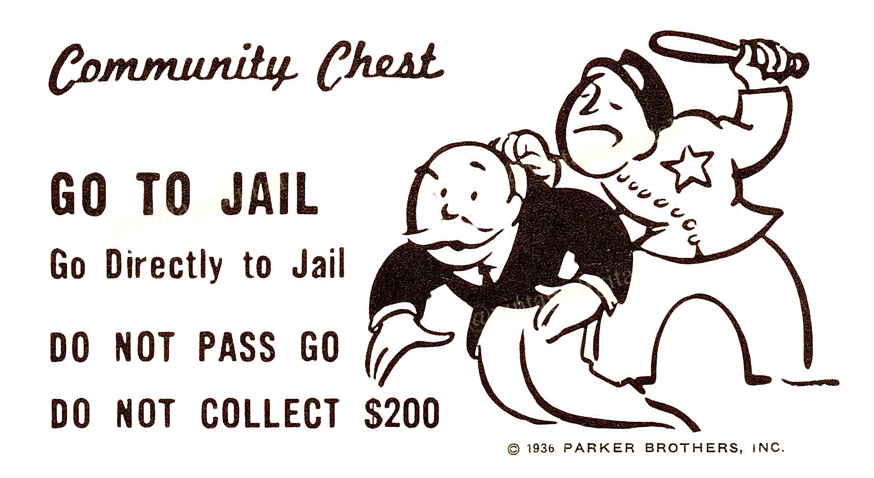 Vintage 1960s Monopoly Game Community Chest Go to Jail Card With Yellow ...