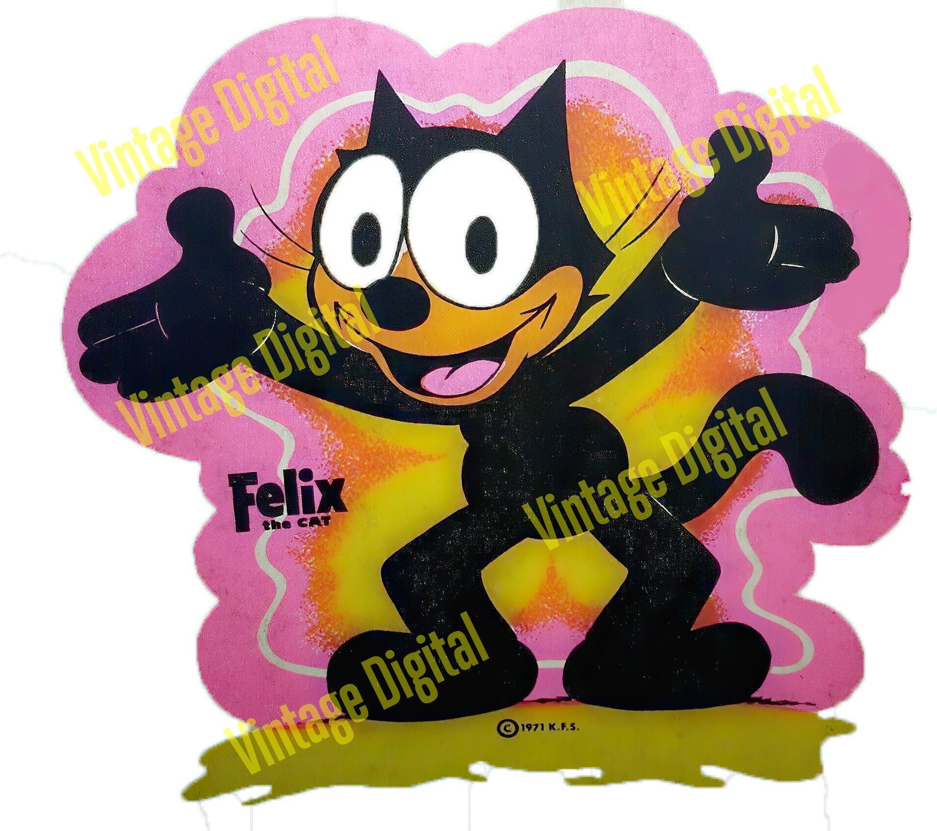 Vintage 1970s Felix the Cat Iron-on T-shirt Transfer Digital