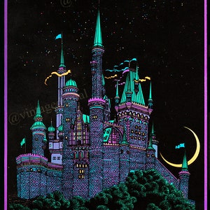 Réplica del póster de luz negra del Castillo de la Luna de los años 70. Descarga digital, arte imprimible: ¡descarga instantánea!
