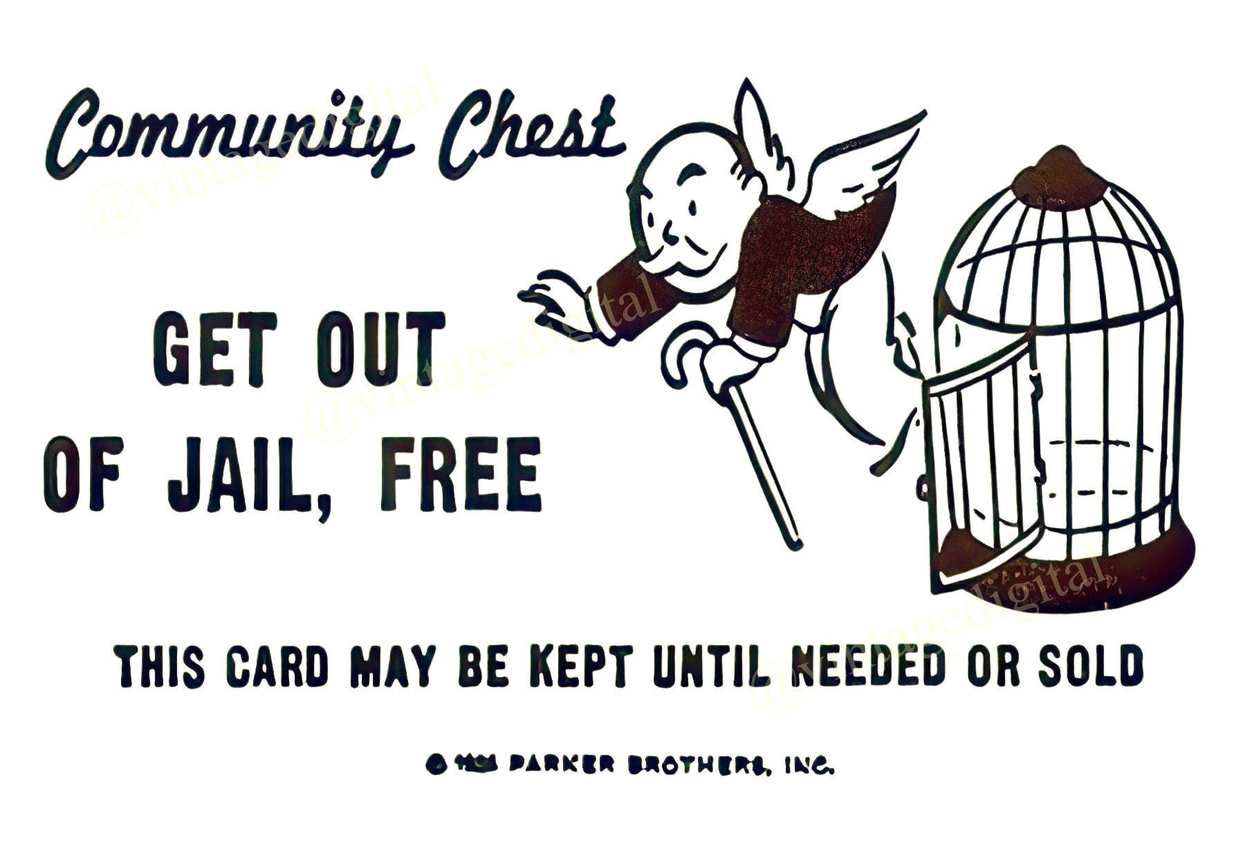 Vintage 1960s Monopoly Game Community Chest Get Out of Jail Free Card With Blank Background Digital Download Printable Instant Download - Etsy