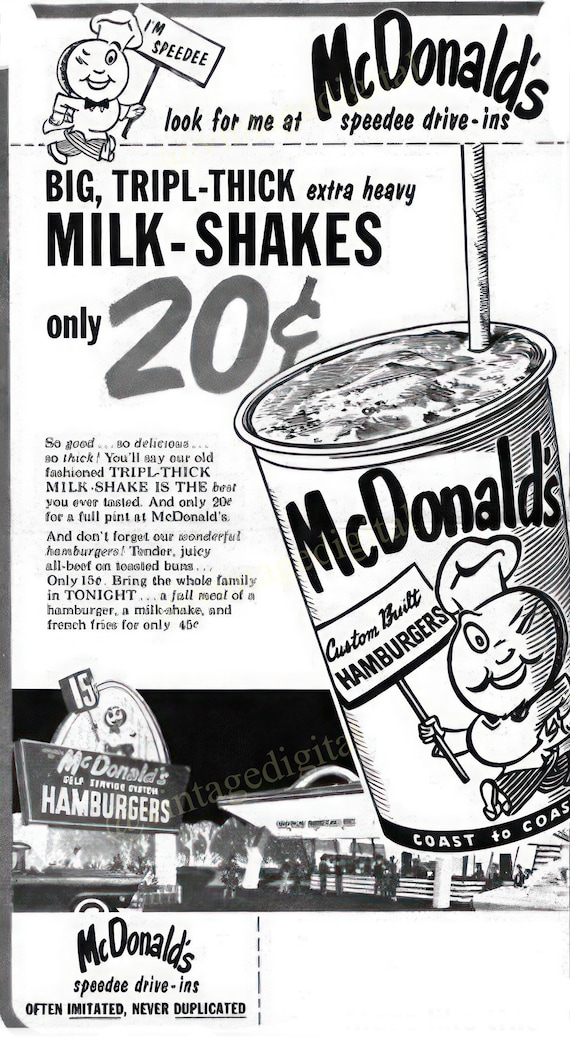 Vintage 1960s Mcdonalds Milkshake Ad Replica (digital Download