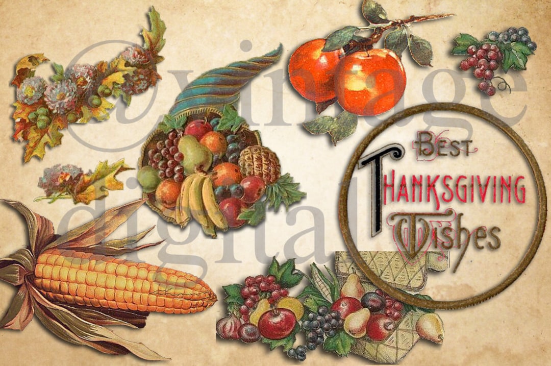 Vintage Thanksgiving Clipart | 25 Retro Postcard Images (digital ...