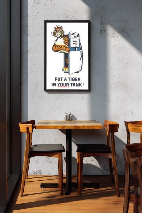 Vintage Esso Tiger Replica Ad Print – 1960s Gas Station Art