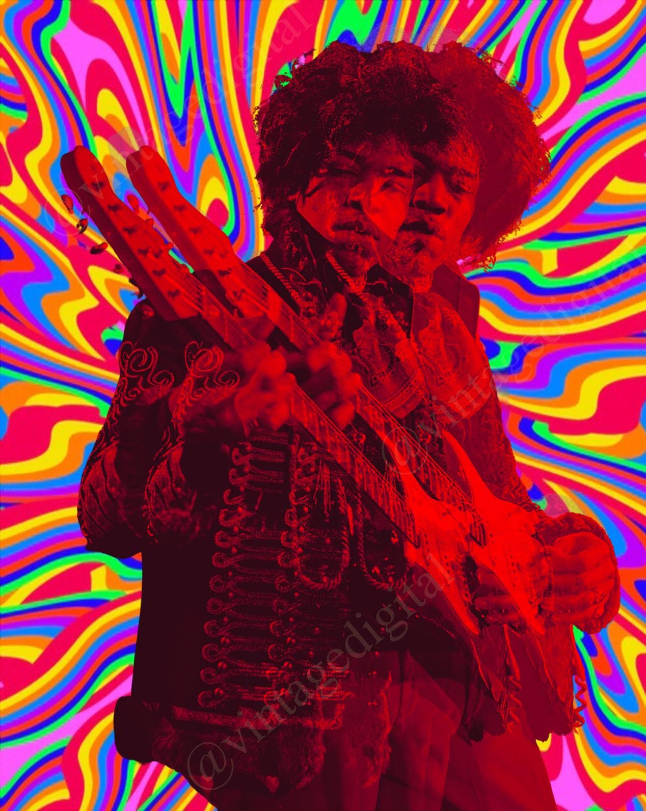 Jimi Hendrix Psychedelic Double-exposure Poster Art DIGITAL