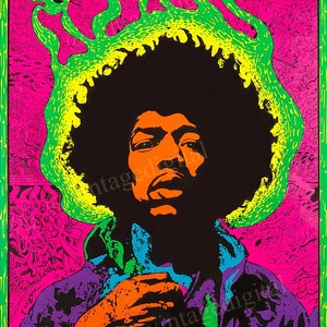 Pôster vintage de Jimi Hendrix The Experienced, réplica de Blacklight, dos anos 1960, para download DIGITAL - Download instantâneo!