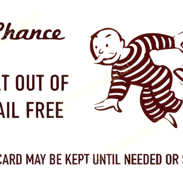 Vintage 1960s Monopoly Game Chance Get Out of Jail Free Card with Blank Background - Digital Download Printable - Instant Download!