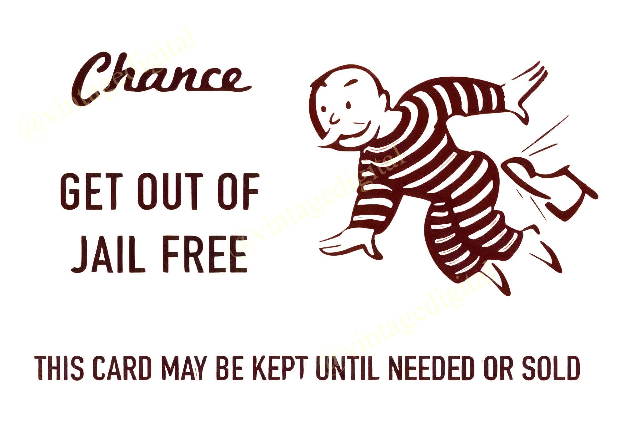 Vintage 1960s Monopoly Game Chance Get Out of Jail Free Card With Blank Vintage 1960s Monopoly Game Chance Get Out of Jail Free Card With Blank