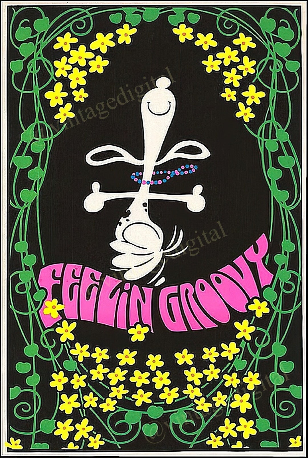 ヴィンテージ 1960 年代 Feelin' Groovy ブラックライト ポスター