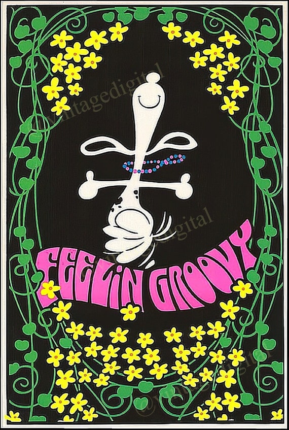 ヴィンテージ 1960 年代 Feelin' Groovy ブラックライト ポスター