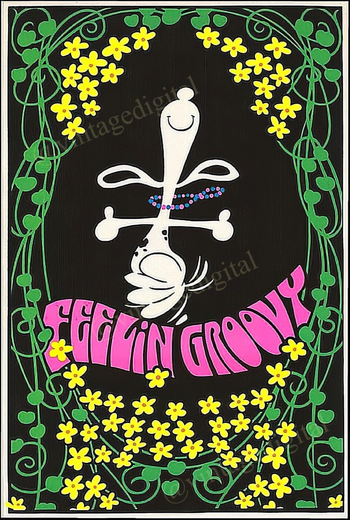 ヴィンテージ 1960 年代 Feelin' Groovy ブラックライト ポスター