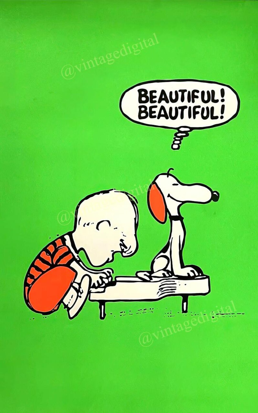 Vintage 1960s Beautiful Snoopy and Schroeder Replica Poster