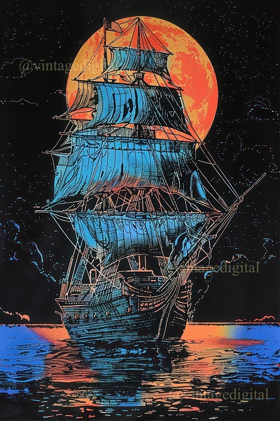 1970s-style Moon Ship Blacklight Poster-style Frameable Art
