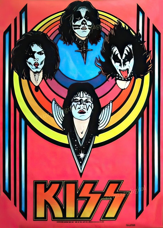 muku　Apple Poster Vintage 1970s KISS Music Group Blacklight Poster Replica