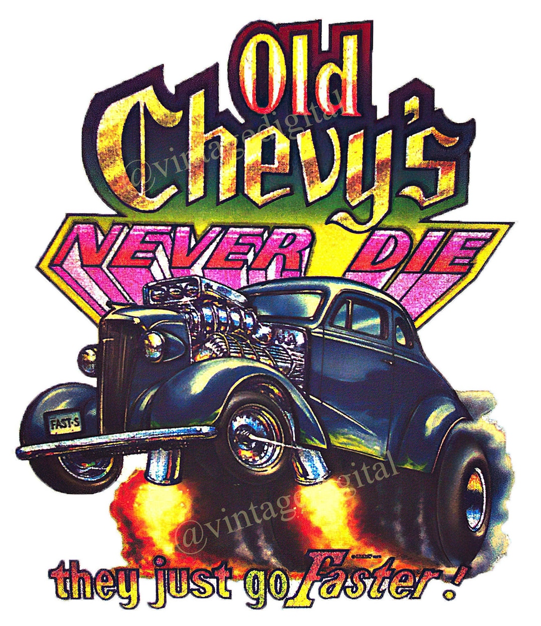 Vintage 1970s Chevy Iron-on Transfer: Old Chevys Never Die