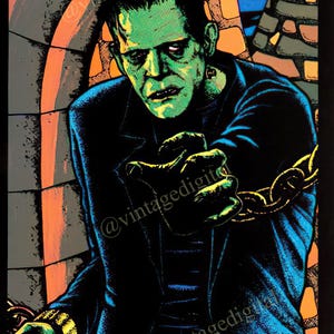Vintage 1970s Frankenstein Blacklight Replica Poster DIGITAL