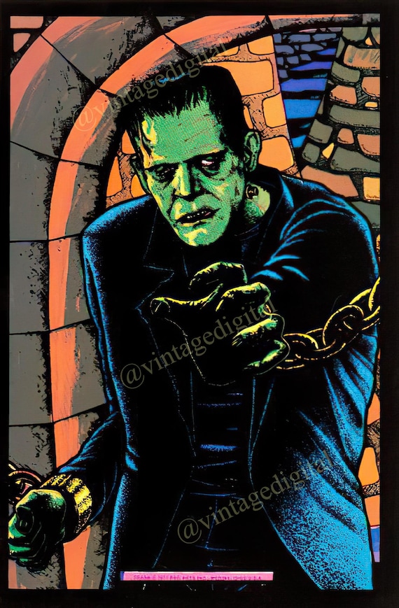 Vintage 1970s Frankenstein Blacklight Replica Poster DIGITAL