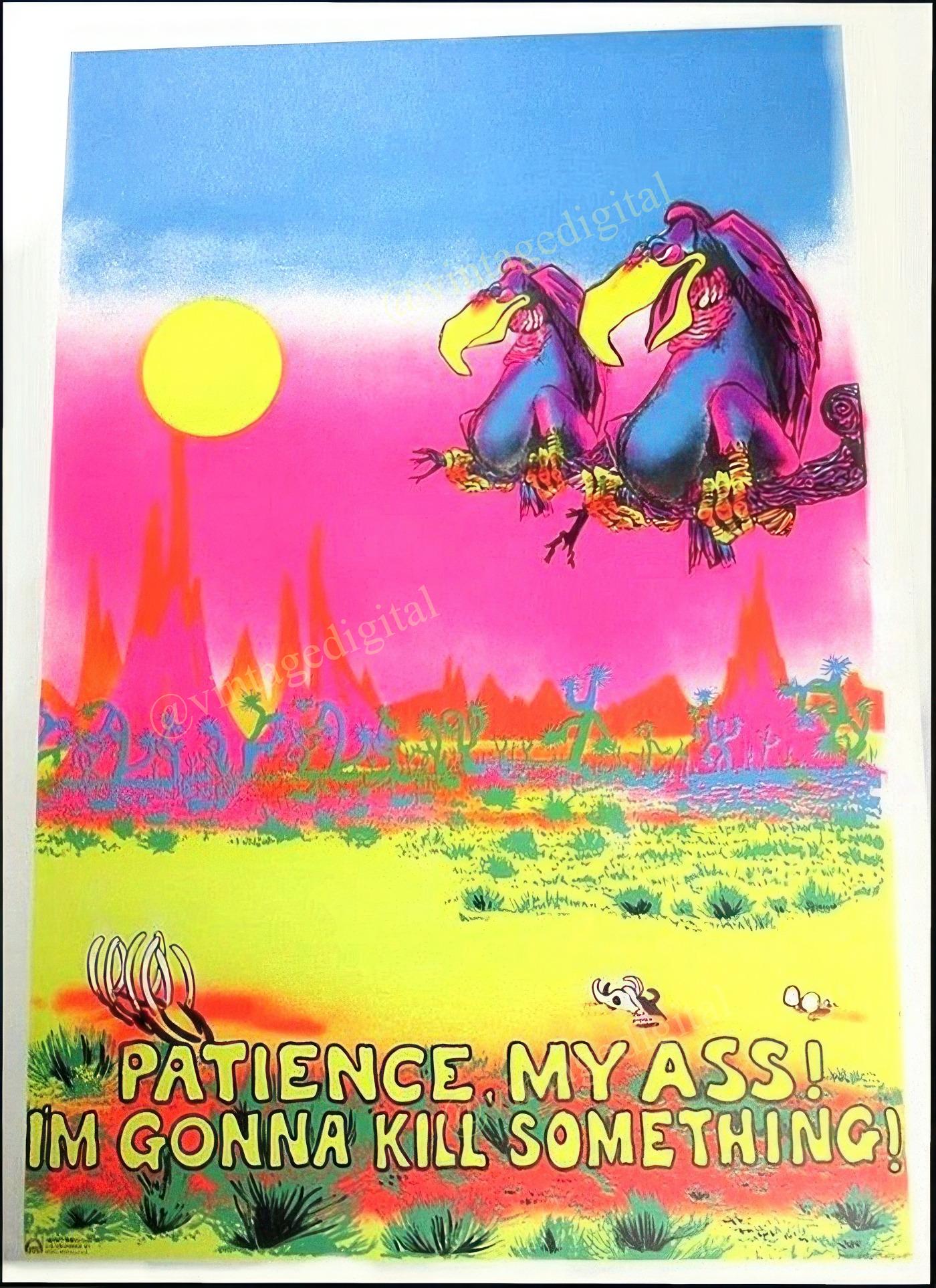 1970s Vultures Patience My Ass Blacklight Poster DIGITAL Art
