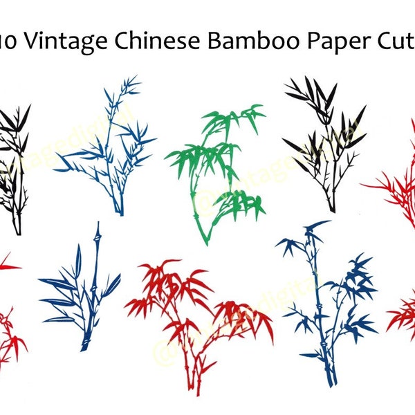 10 Retro Vintage Chinese Bamboo Paper Cuts | Clipart Instant Download