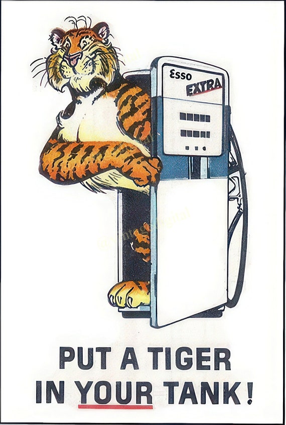 Vintage Esso Tiger Replica Ad Print – 1960s Gas Station Art