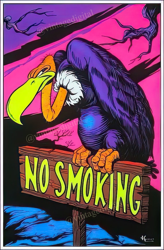 1970s Vulture No Smoking Blacklight Poster DIGITAL Art Download