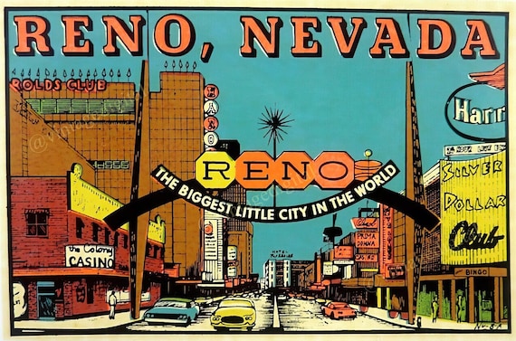 Vintage 1950s Reno, Nevada Casino Center Travel Decal Digital Art