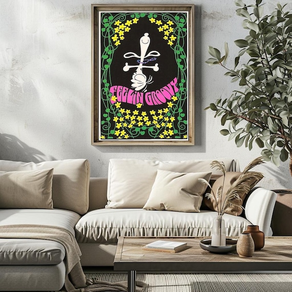 Vintage 1960s Feelin' Groovy Blacklight Poster Replica Digital