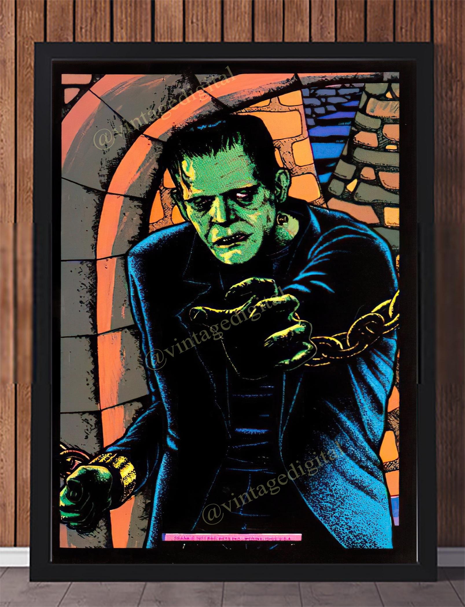 Vintage 1970s Frankenstein Blacklight Replica Poster DIGITAL
