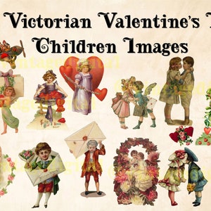 32 Retro Vintage Victorian Valentine&#39;s Day Children Images | Children | Clipart Instant Download