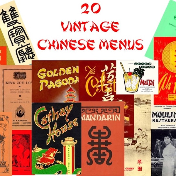 20 Retro Vintage Chinesische Menüs Herunterladbare Bilder | 1930er-1970er Jahre Digitaler Download | Clipart Sofort Download