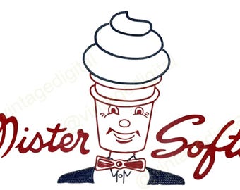 Vintage 1960er Jahre Mister Softee Eis Bügelbild T-Shirt Transfer Kunst - Instant Download!
