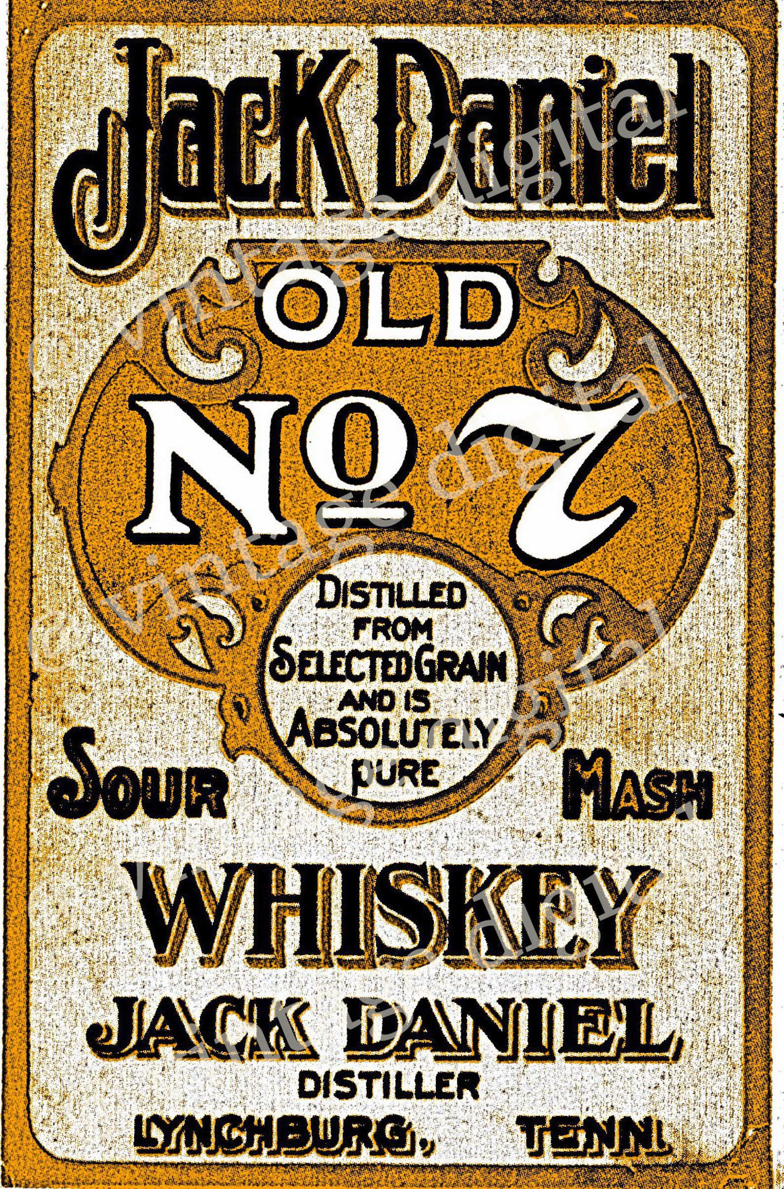 Vintage Jack Daniel Old No. 7 Whiskey Label Black and Yellow Etsy