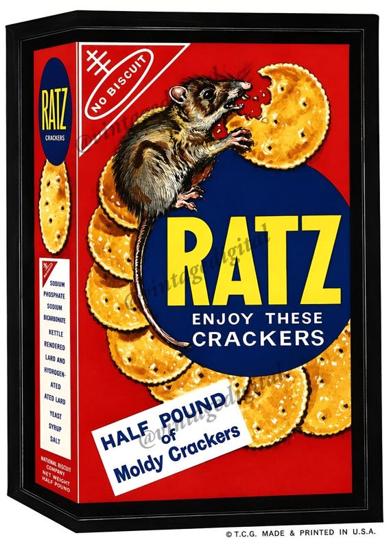 1970s Wacky Packages Replica Sticker Art Print - Ratz Crackers
