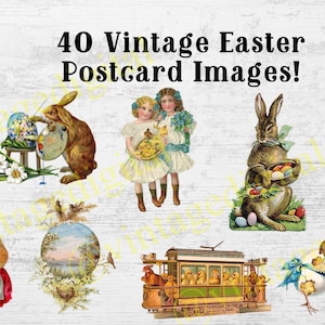 40 Retro Vintage Ostern Postkartenmotive | Kinder & Tiere | Clipart Sofort Download
