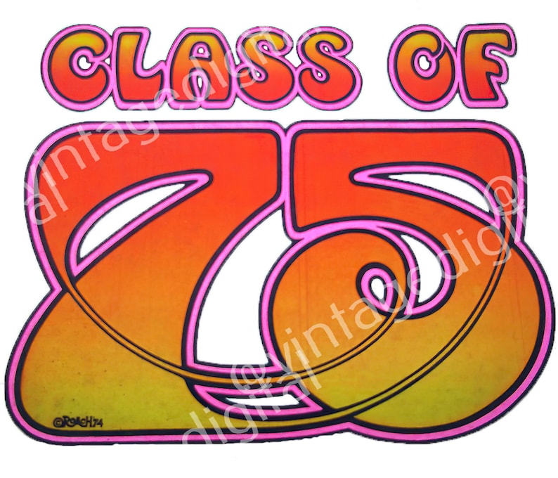 Vintage 1970s Class of '75 Iron-on T-shirt Transfer Digital Download ...