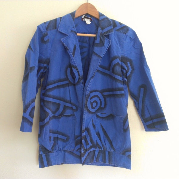 80s vintage women's medium unstructured blue blazer