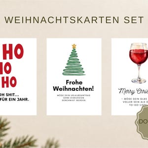 Christmas Card Set | 3 Digital Postcards | PDF Download | Funny Christmas Greetings | Watercolor Cards | Instant Download | A6 | Work