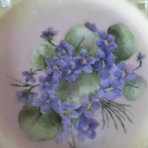 Vintage Lattice Decorative Cottage Victorian Decor Plate signed &quot;Helene&quot; JAPAN Violet Flowers 8 1/4&quot; Hand Painted