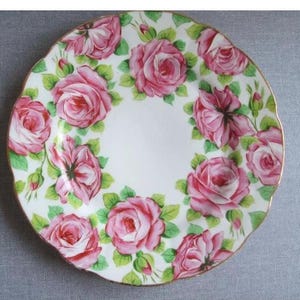 Vintage SAXE German Scalloped Pink Rose Decorative Plate Floral Cottage Chic Hand Painted Dainty Elegant Collect Marked Garden Core