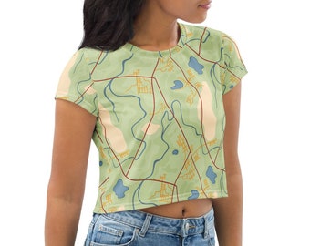 Road Map Crop Top, Travel Themed Graphic T-Shirt