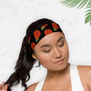 花柄ヘッドバンド 赤いバラのヘアアクセサリー セルフケアギフト