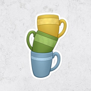 Floral Teacup Vinyl Sticker Cottagecore Coffee Mug Stack Decal for Tablet Journal or Laptop Gift for Tea Lovers Waterproof Sticker