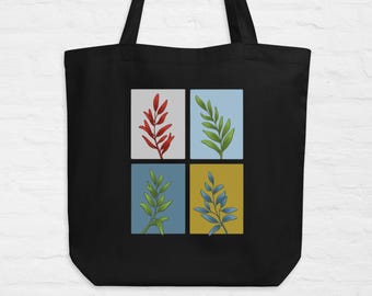 Botanical Leaf Print Tote Bag: Organic Cotton Beach Bag