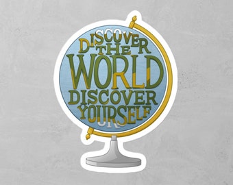 Discover the World Globe Sticker, Travel Quote Decal